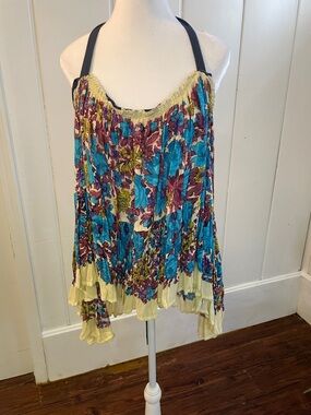 Free People Yellow Floral Asymmetrical Tiered top